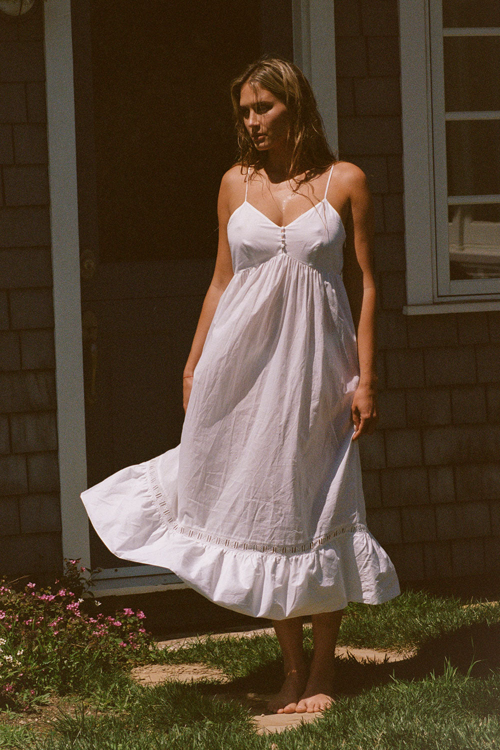 Airy Poplin Midi Dress - White