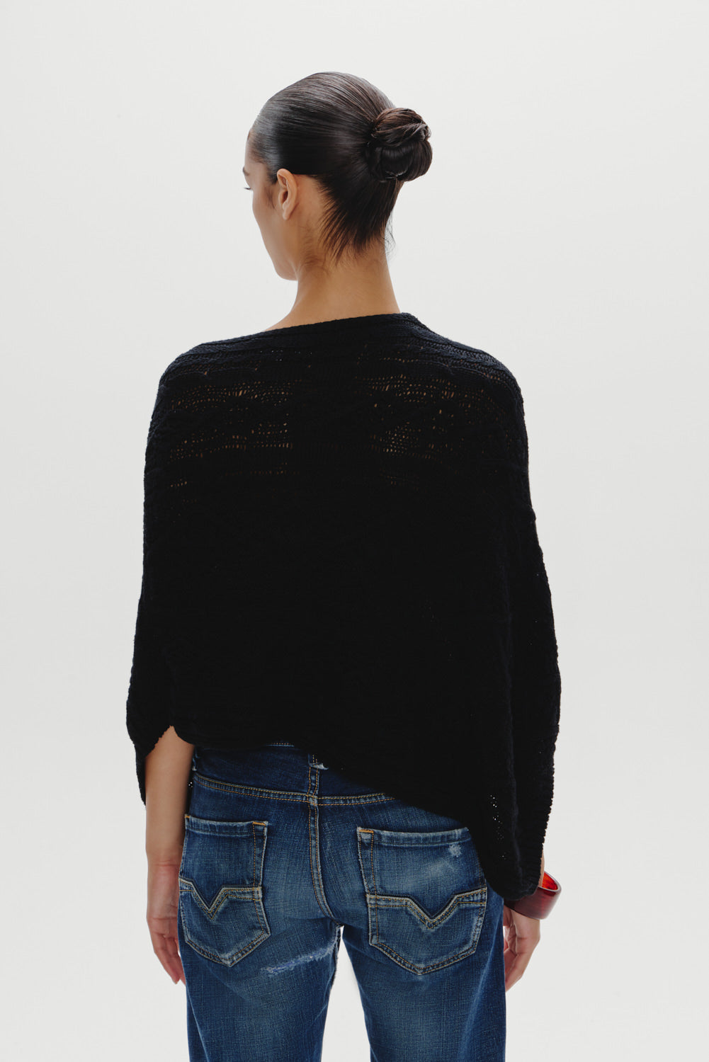 Aspen Cotton Knit Poncho - Black