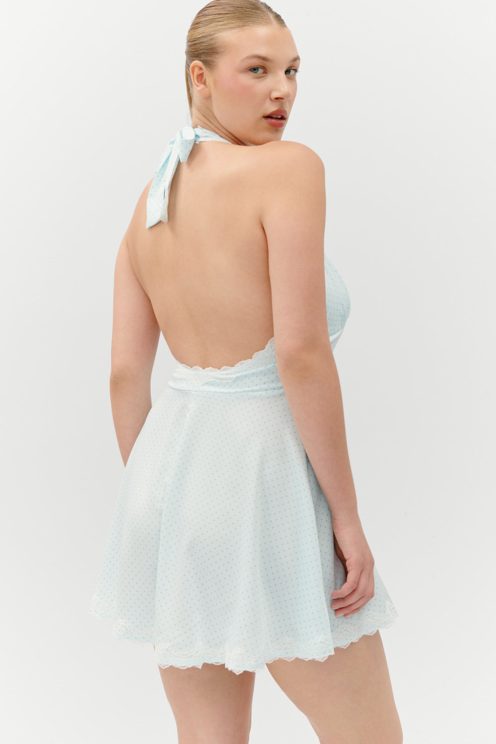 Audrey Satin Mini Dress - Sweet Pea Blue