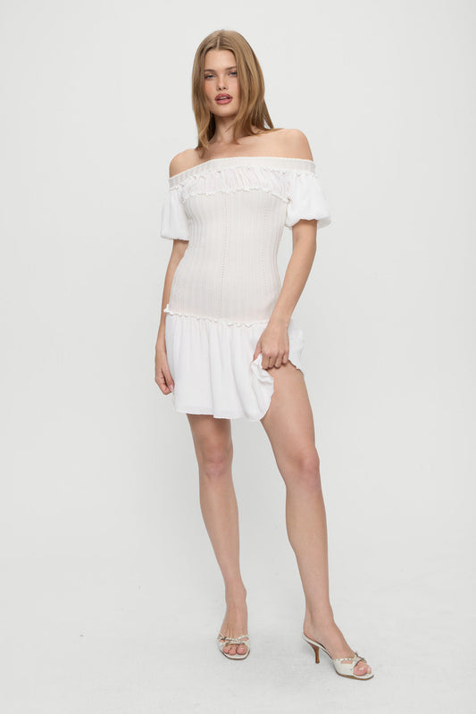 Aura Off The Shoulder Mini Dress - Coconut Cream