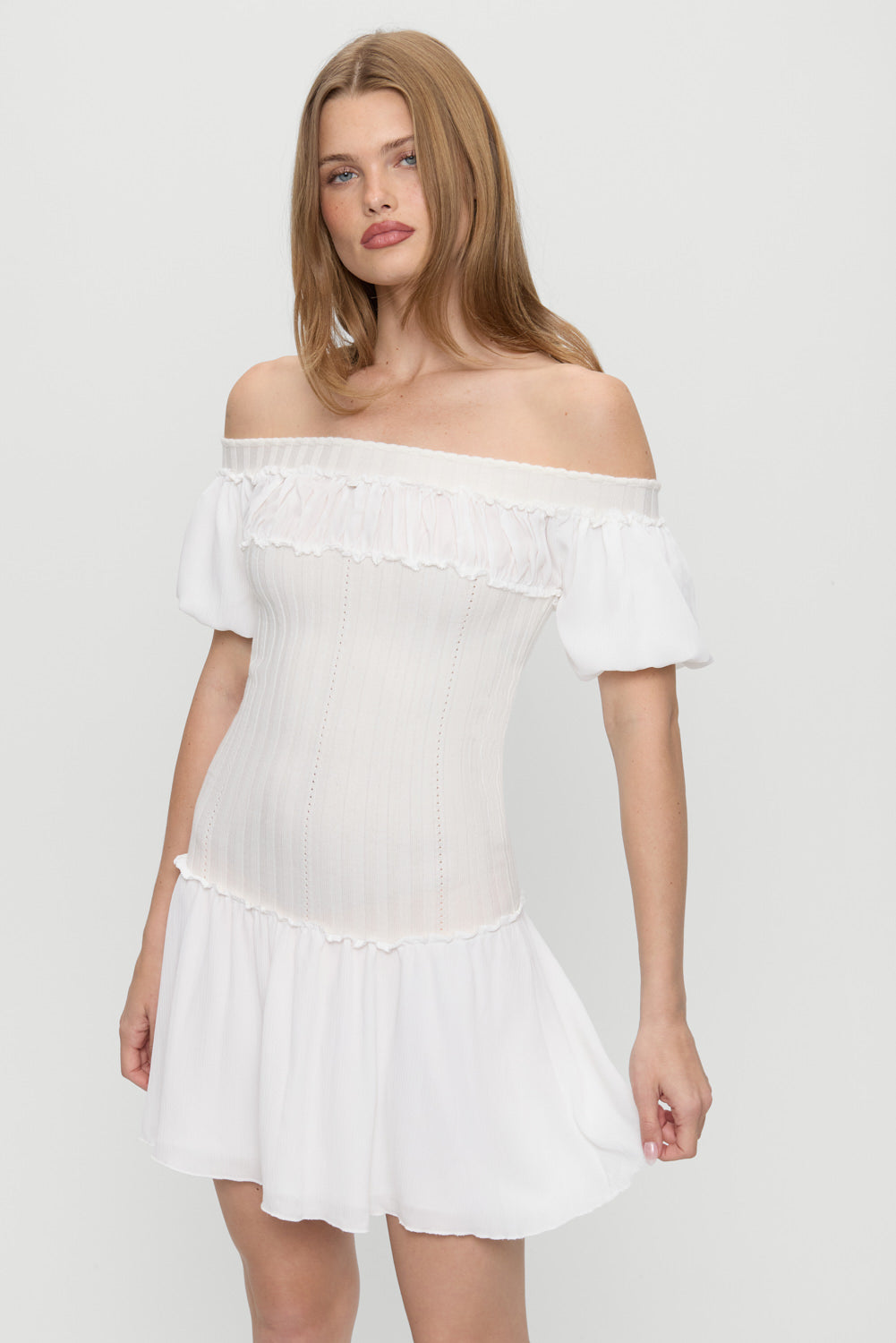 Aura Off The Shoulder Mini Dress - Coconut Cream